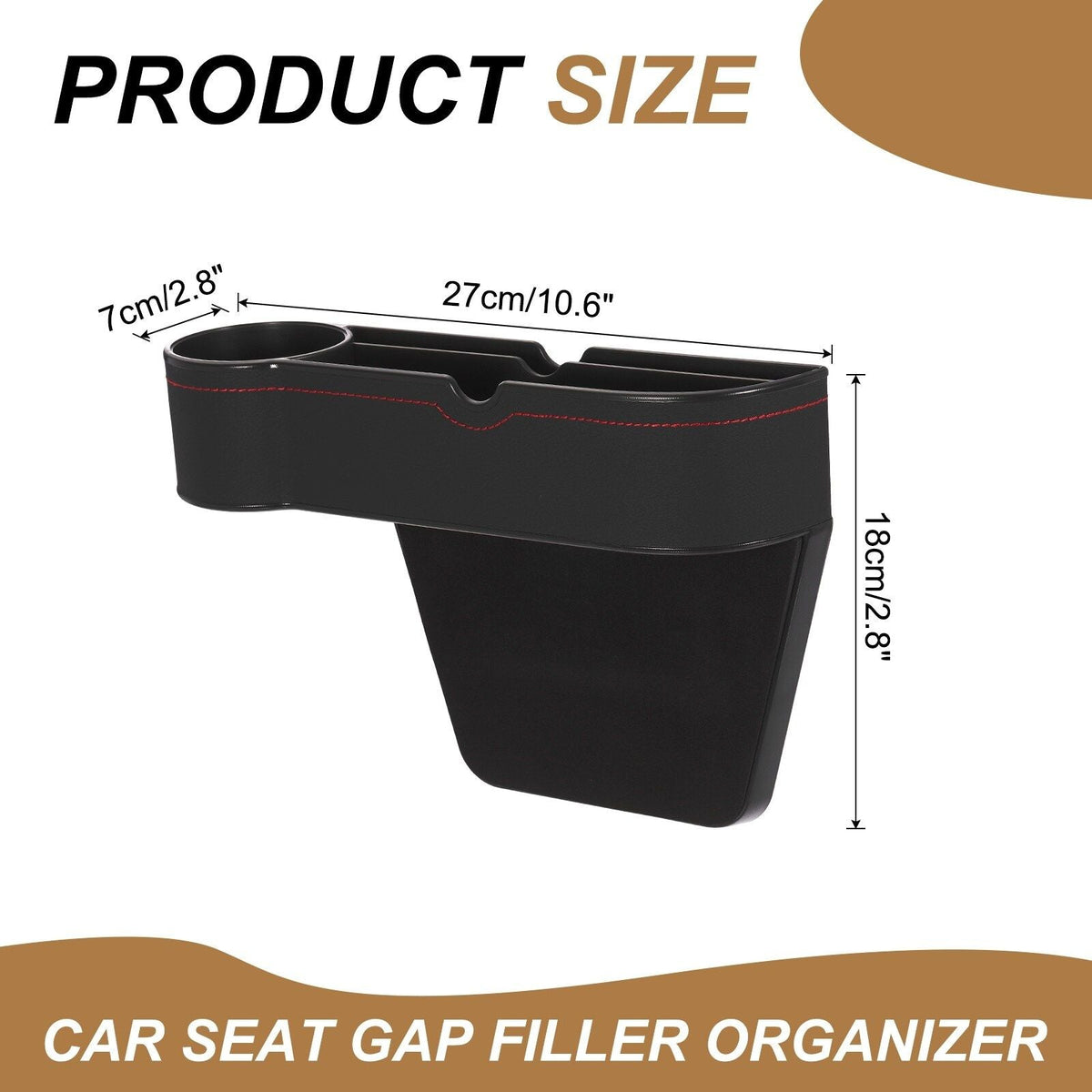 Car Seat Gap Filler Organizer with Cup Holder Black