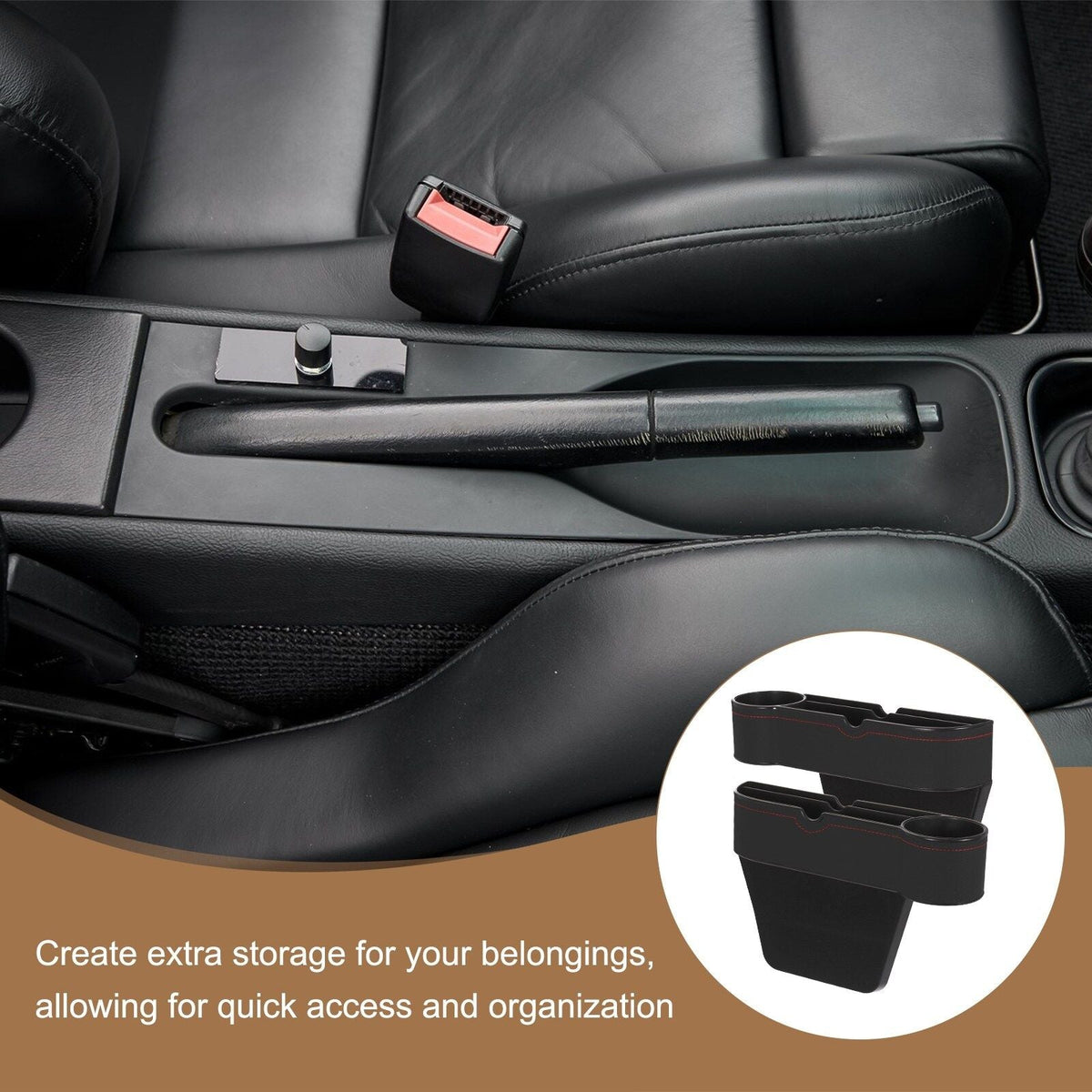 Car Seat Gap Filler Organizer with Cup Holder Black