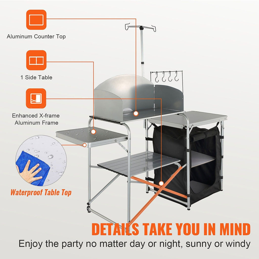 VEVOR Aluminum Folding Camping Table with Windscreen and Storage Bag