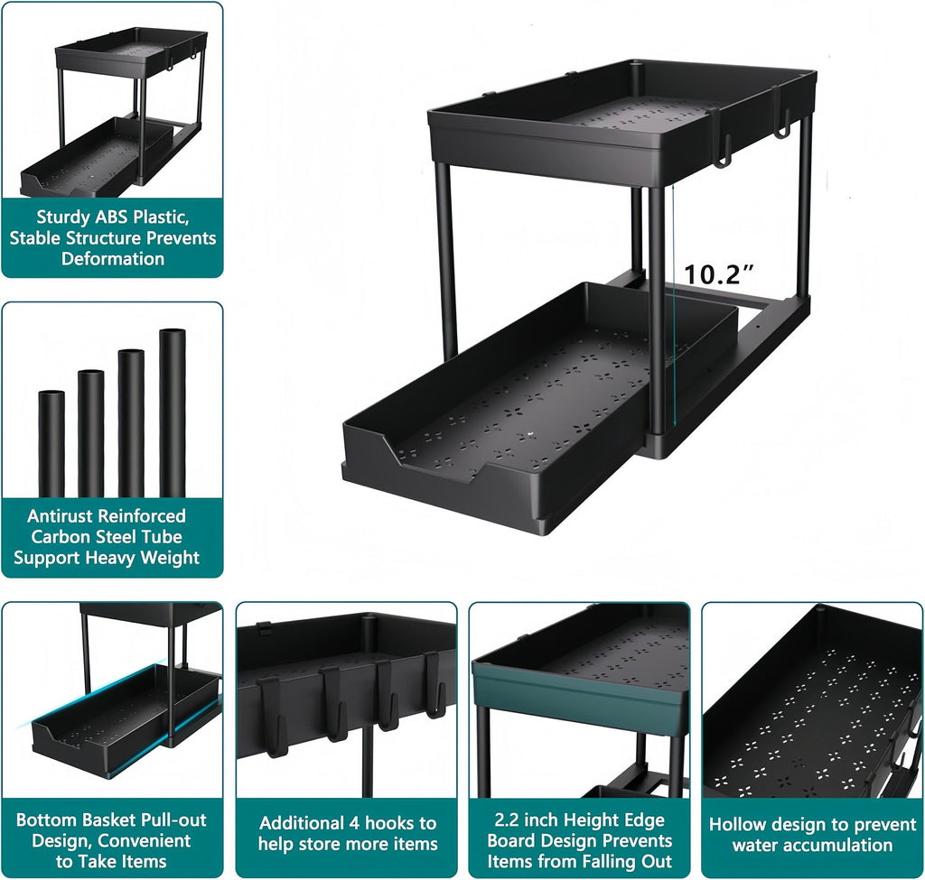 2-Tier Under-Sink Cabinet Organizers with Sliding Drawer 2-Pack