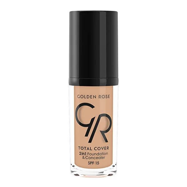 Golden Rose Total Cover 2-in-1 Foundation & Concealer - High Coverage, Oil-Free, SPF 15 Makeup