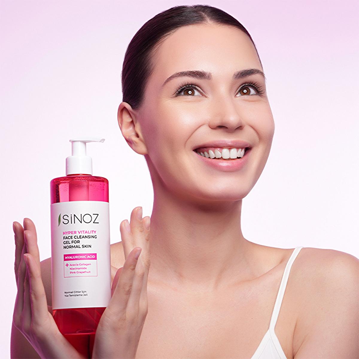 Sinoz Hydrating Facial Cleanser for Normal Skin: Gentle Daily Face Wash with Hyaluronic Acid, Pink Grapefruit & Acacia Collagen - Brightens & Moisturizes (400ml)