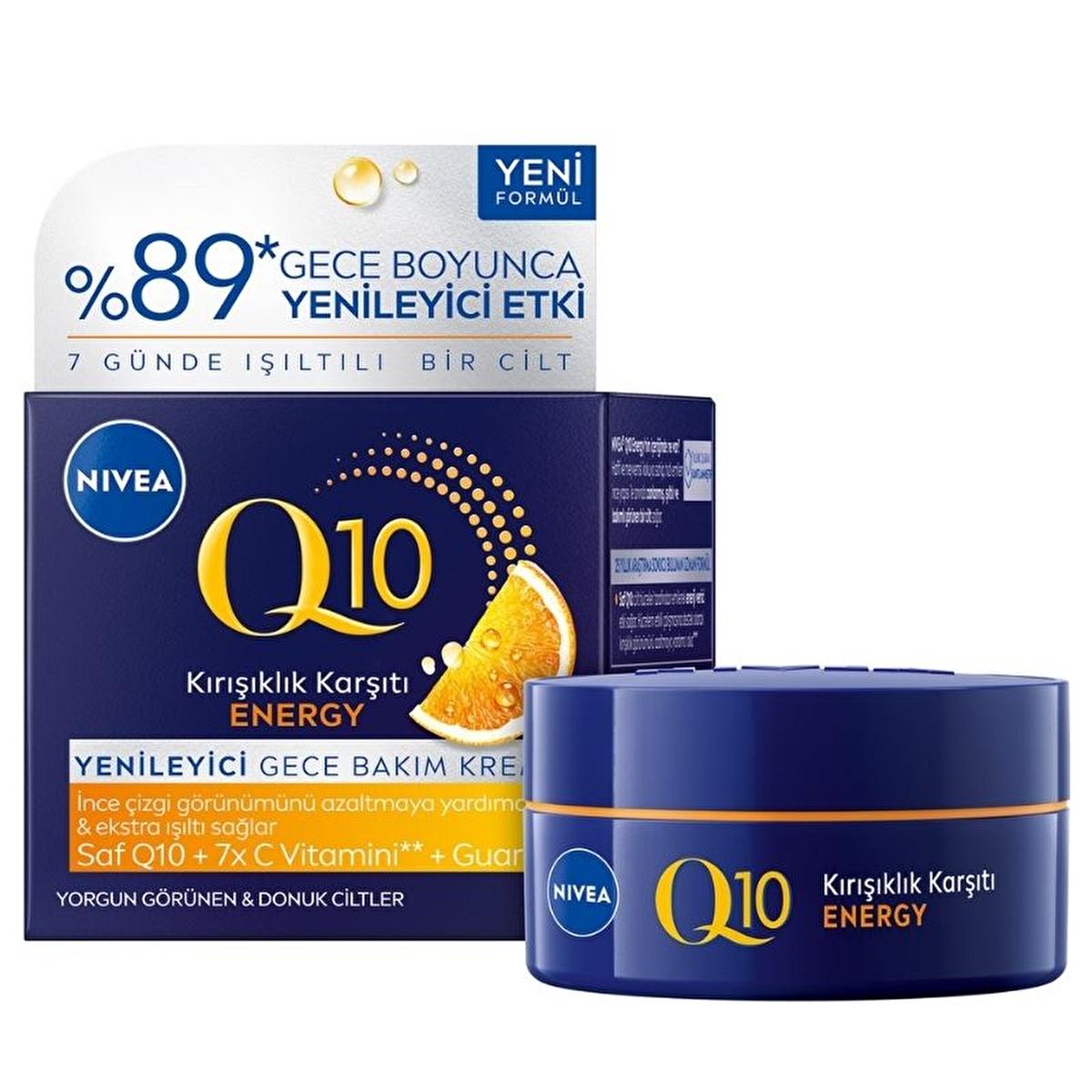 Nivea Q10 Energy Anti-Wrinkle Night Cream: Reduce Fine Lines & Revitalize Tired Skin with Vitamin C, 1.69 fl oz
