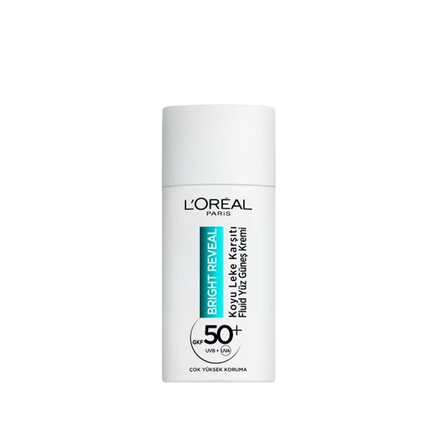 Loreal Paris Bright Reveal SPF 50+ Anti-Dark Spot Facial Sunscreen - Daily Protection & Even Skin Tone, Fluid Texture, 1.69 fl oz