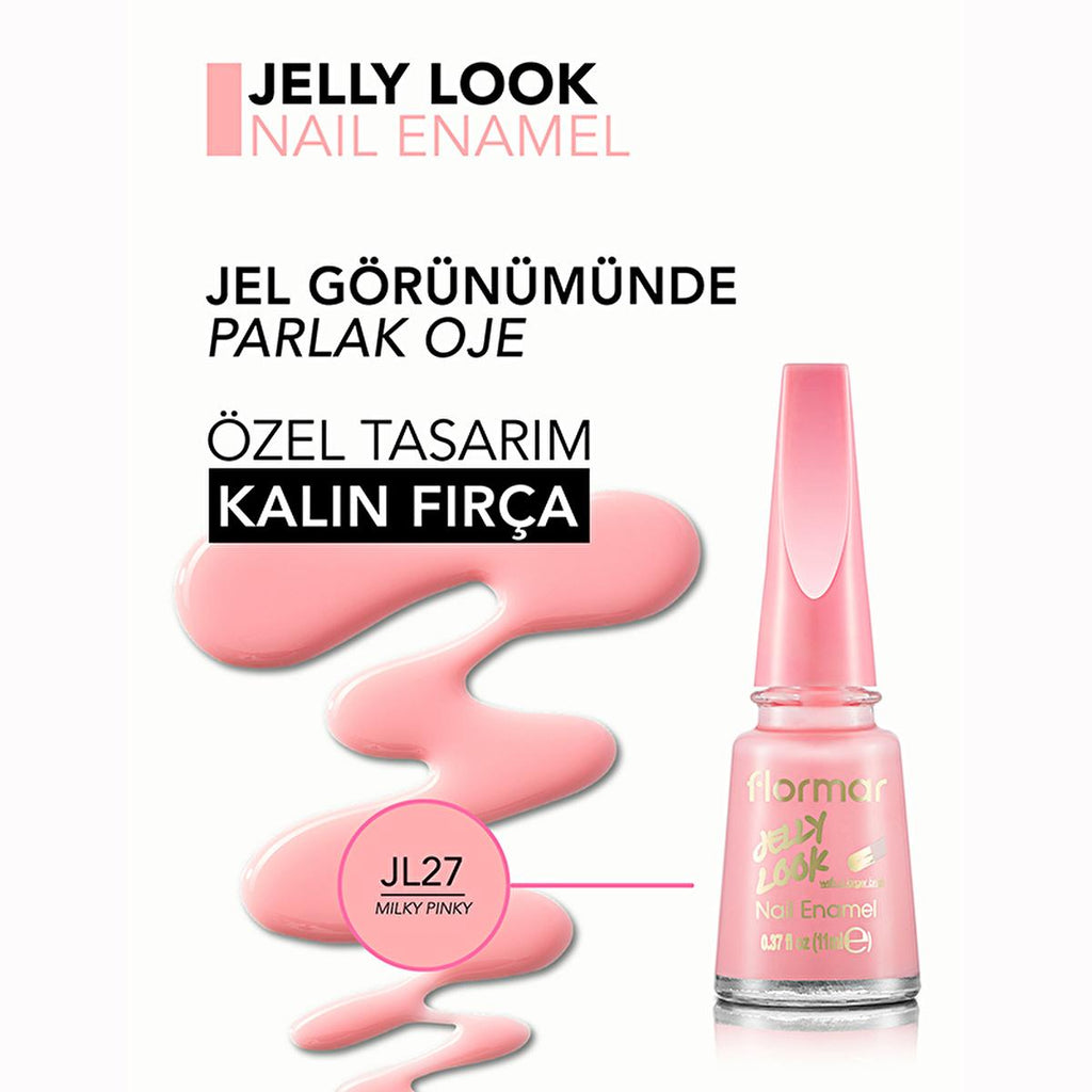 Flormar Jelly Look Nail Polish - High-Pigment, Gel Finish, Long-Lasting - Milky Pinky
