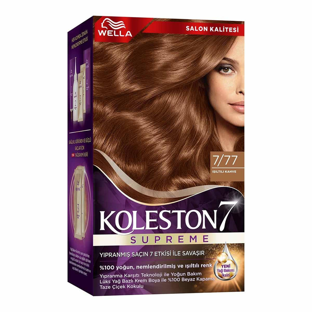 Wella Koleston Supreme Hair Dye 7/77 Işıltılı Kahve - Luxurious Cream Dye for Vibrant Color