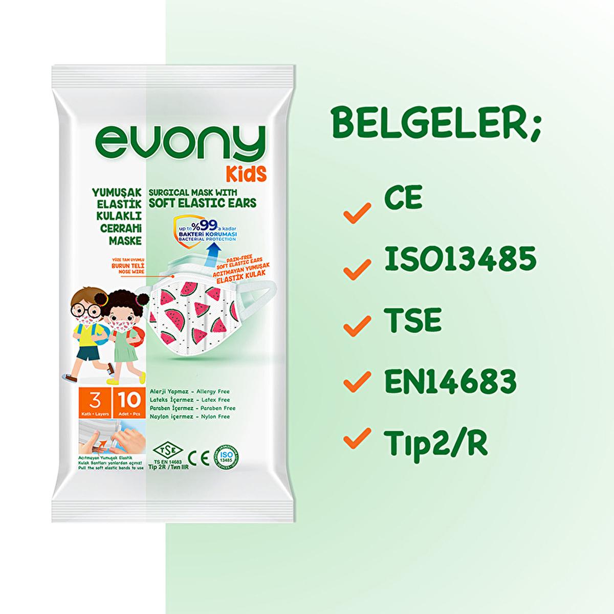 Evony Children's Face Mask: 10-Pack - TSE Certified, Soft, Comfortable, & Allergy-Free Kids Face Masks for Reliable Respiratory Protection