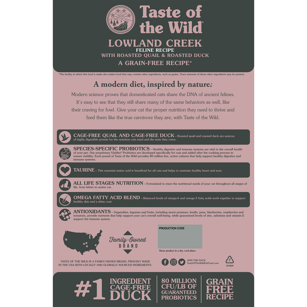 Taste of the Wild Adult Lowland Creek Quail and Duck Feline Food (5lb)