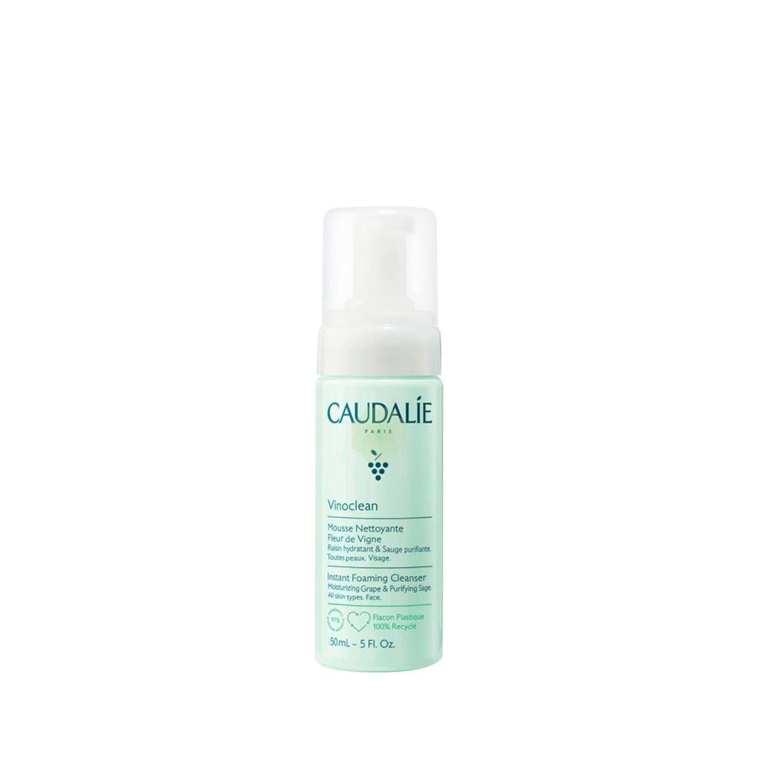 Caudalie Vinoclean Face Cleansing Foam - Gentle Skincare for Travel, 1.69 fl oz