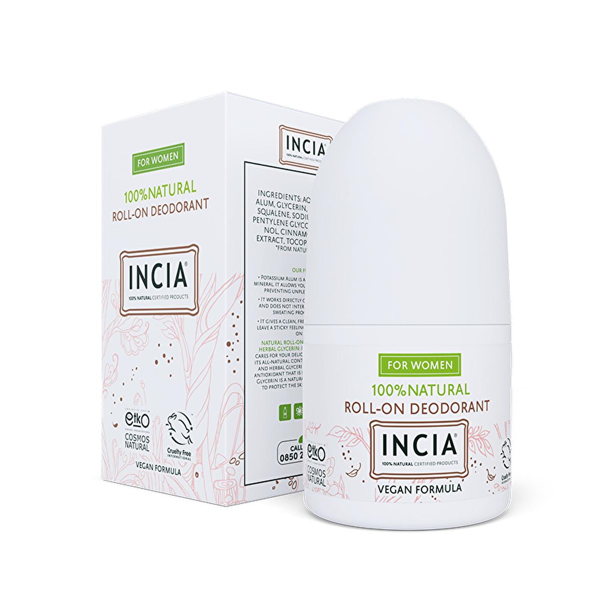 Incia Natural Roll-On Deodorant for Women - Stain-Free, Odor Preventive, 1.69 fl oz
