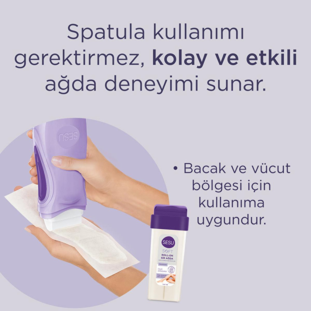 Sesu Soft Roll-On Sir Ağda 100 ml - Hypoallergenic Hair Removal Wax for Sensitive Skin