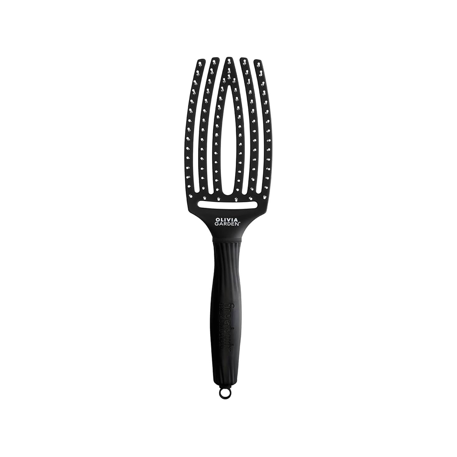 Olivia Garden Hair Brush Set - Professional Boar Nylon Fingerbrushes with Stand - 8 Piece Full Black M