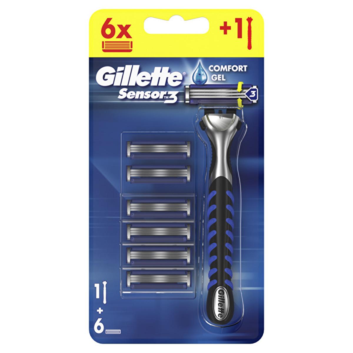 Gillette Sensor3 Men's Shaving Razor Kit with 6 Blades - Comfortable, Close Shave, Compatible with Sensor Blades