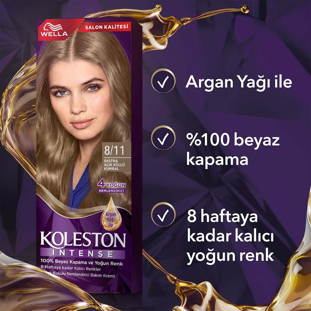 Wella Koleston Intense 8/11 Hair Dye: Extra Light Ash Blonde, 100% Gray Coverage, Long Lasting Color with Argan Oil