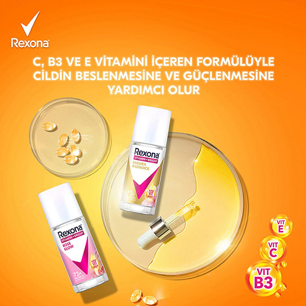 Rexona Vitamin + Bright Roll-On Deodorant for Women - 72 Hour Protection, Sustainable Glass Packaging