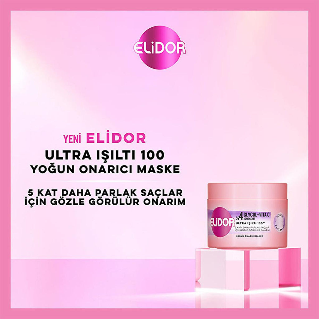 Elidor Ultra Shine 100 Repair Mask - 7.44 fl oz Deep Conditioning Hair Treatment for Damaged Hair Repair and Shine Enhancement