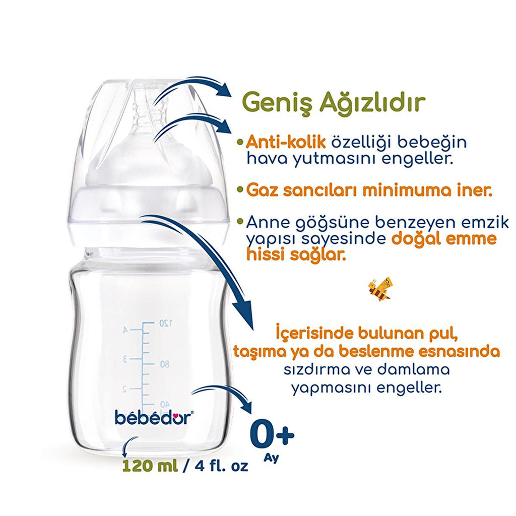 Bebedor Glass Baby Bottle: Heat Resistant, Wide Neck, Anti-Colic & Leak-Proof - Newborn Feeding Essential