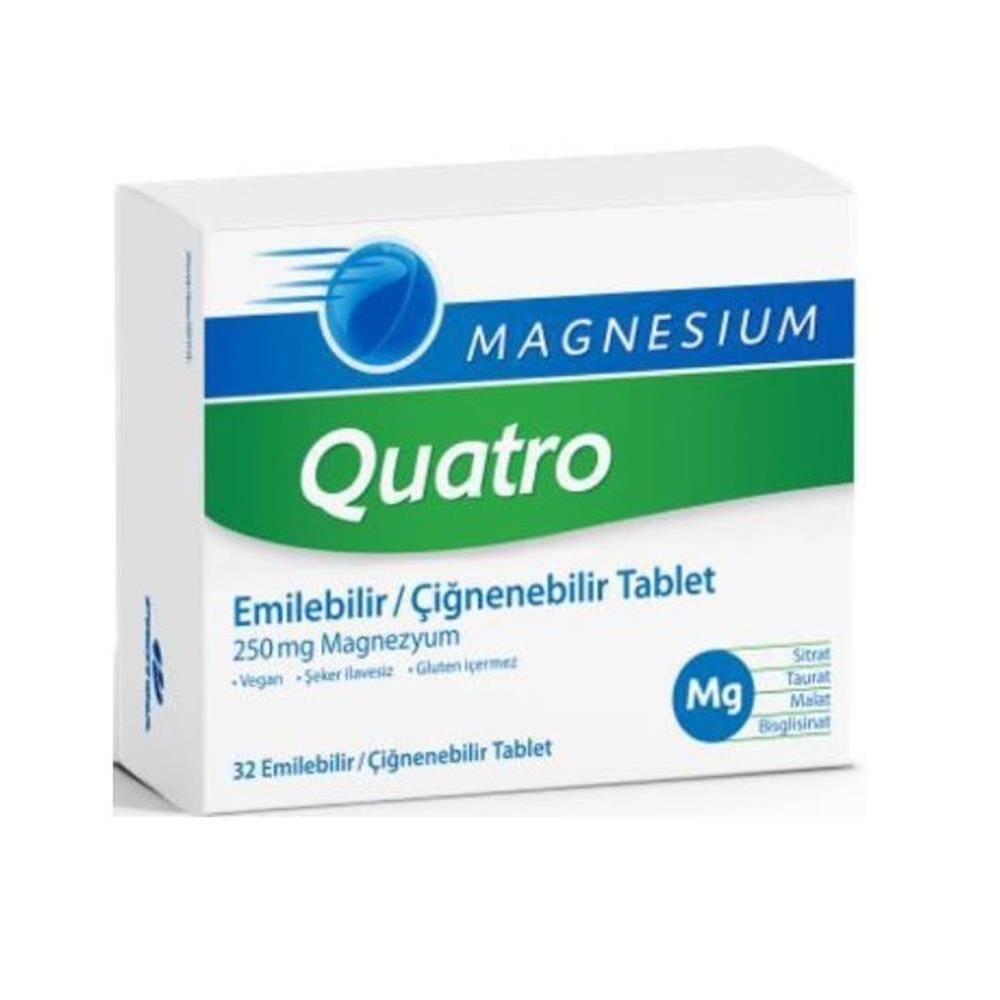 Quatro Magnesium Quatro 32 Chewable Tablets - Magnesium for Dietary Needs, Relieves Deficiency, Easy to Consume