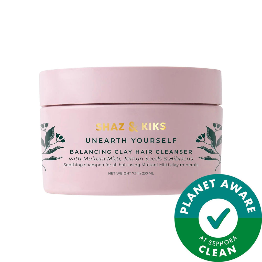 SHAZ & KIKS Balancing Clay Hair Cleanser Shampoo - Natural, Vegan, Detoxifying & Strengthening Shampoo for Oily Scalp & Hair Thinning