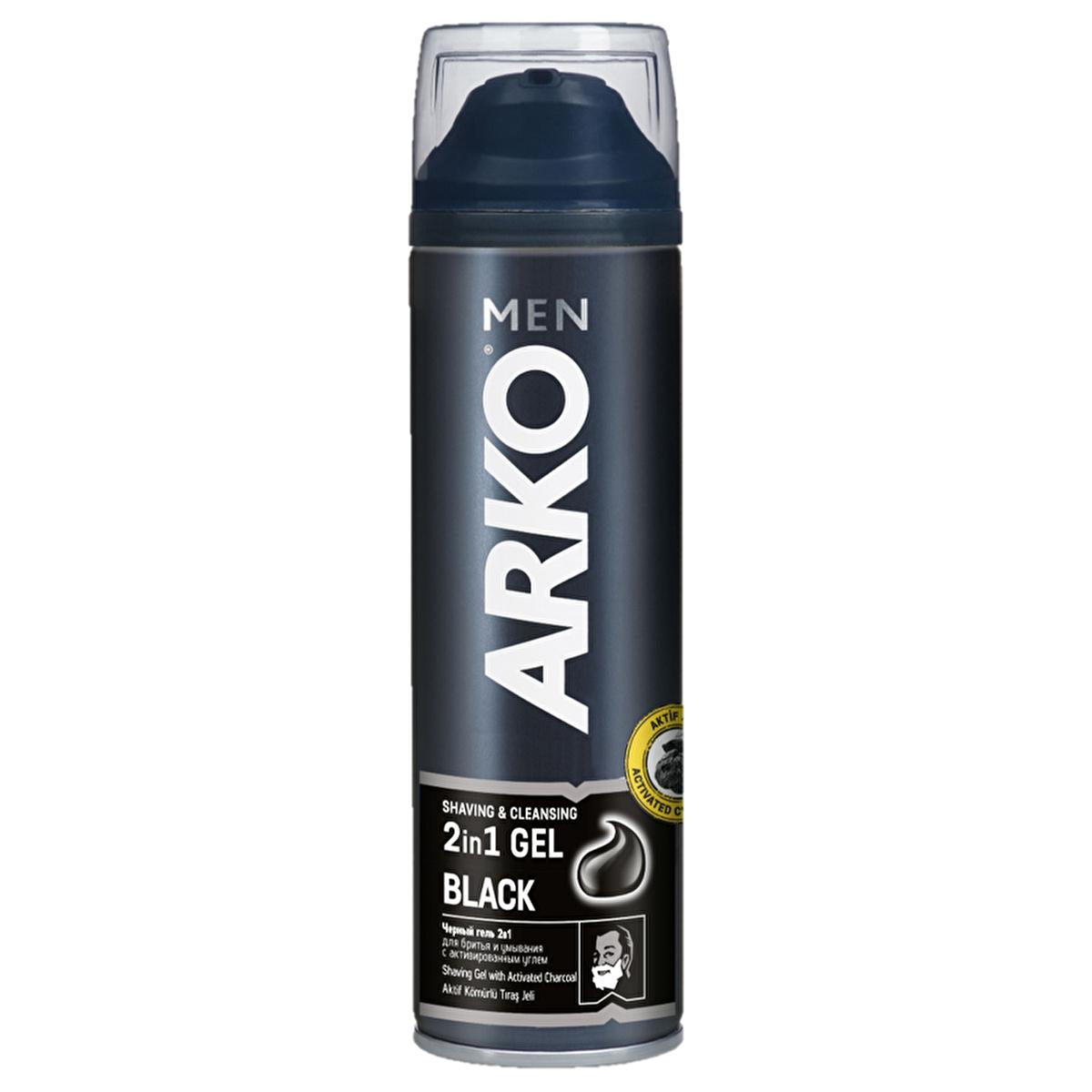 Arko Men Black Gel Shaving Gel for Men - 200ml Activated Charcoal Dual-Purpose Formula