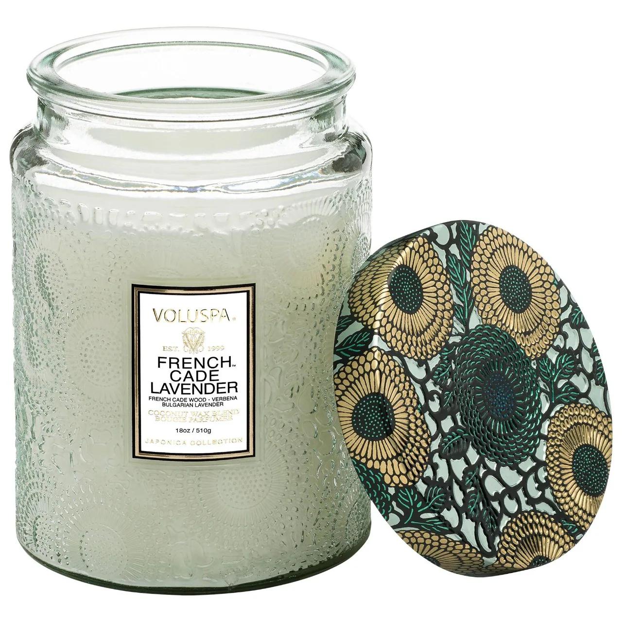 Voluspa French Cade & Lavender Glass Jar Candle - Long-Lasting Coconut Wax Candle with Natural Fragrance