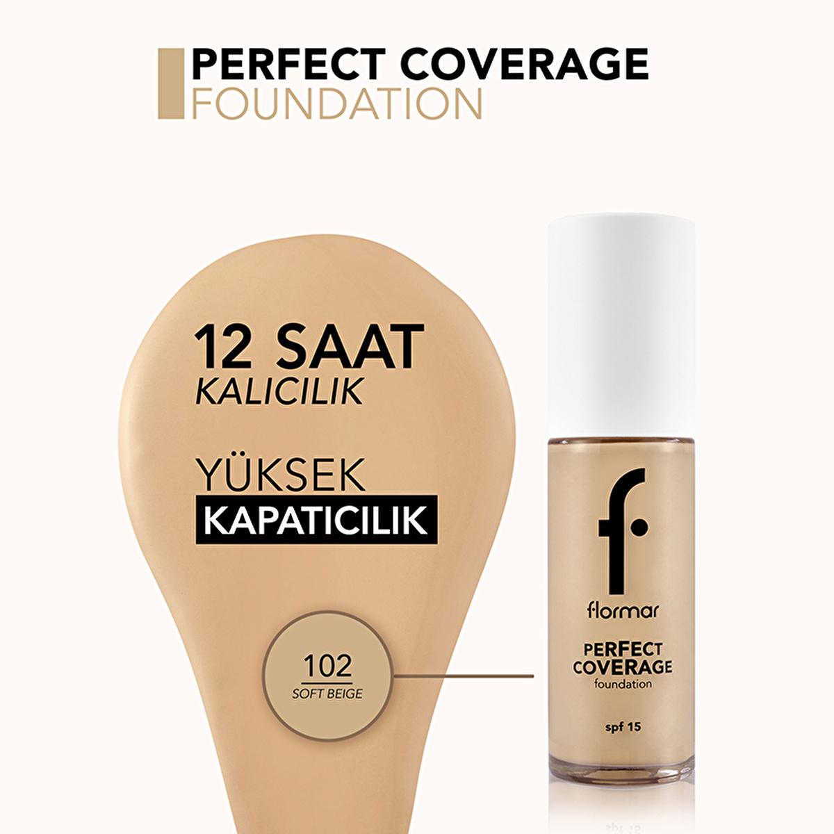 Flormar Perfect Coverage Foundation - Soft Beige (102) - Long-Lasting, SPF 15