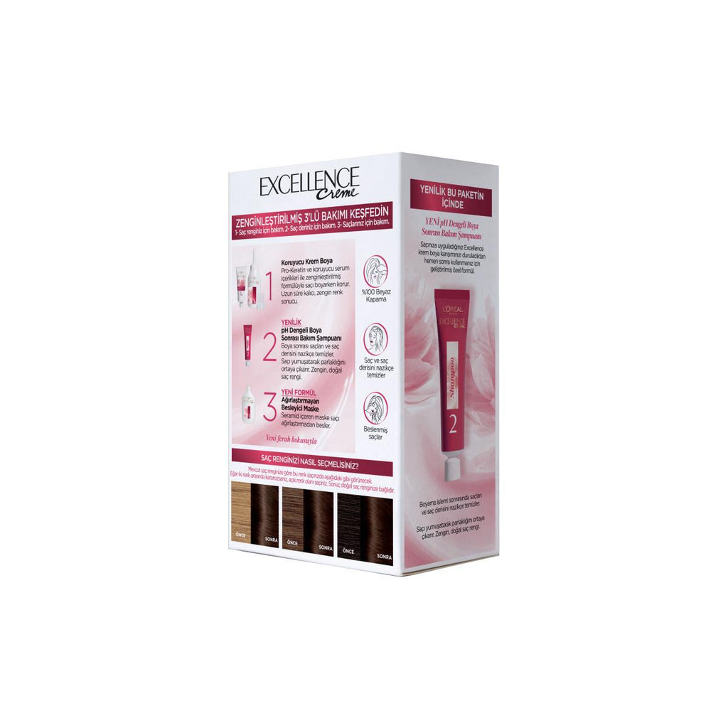 Loreal Paris Excellence Creme Hair Dye - 4 Koyu Kahve, 100% Grey Coverage, Nourishing Hair Color