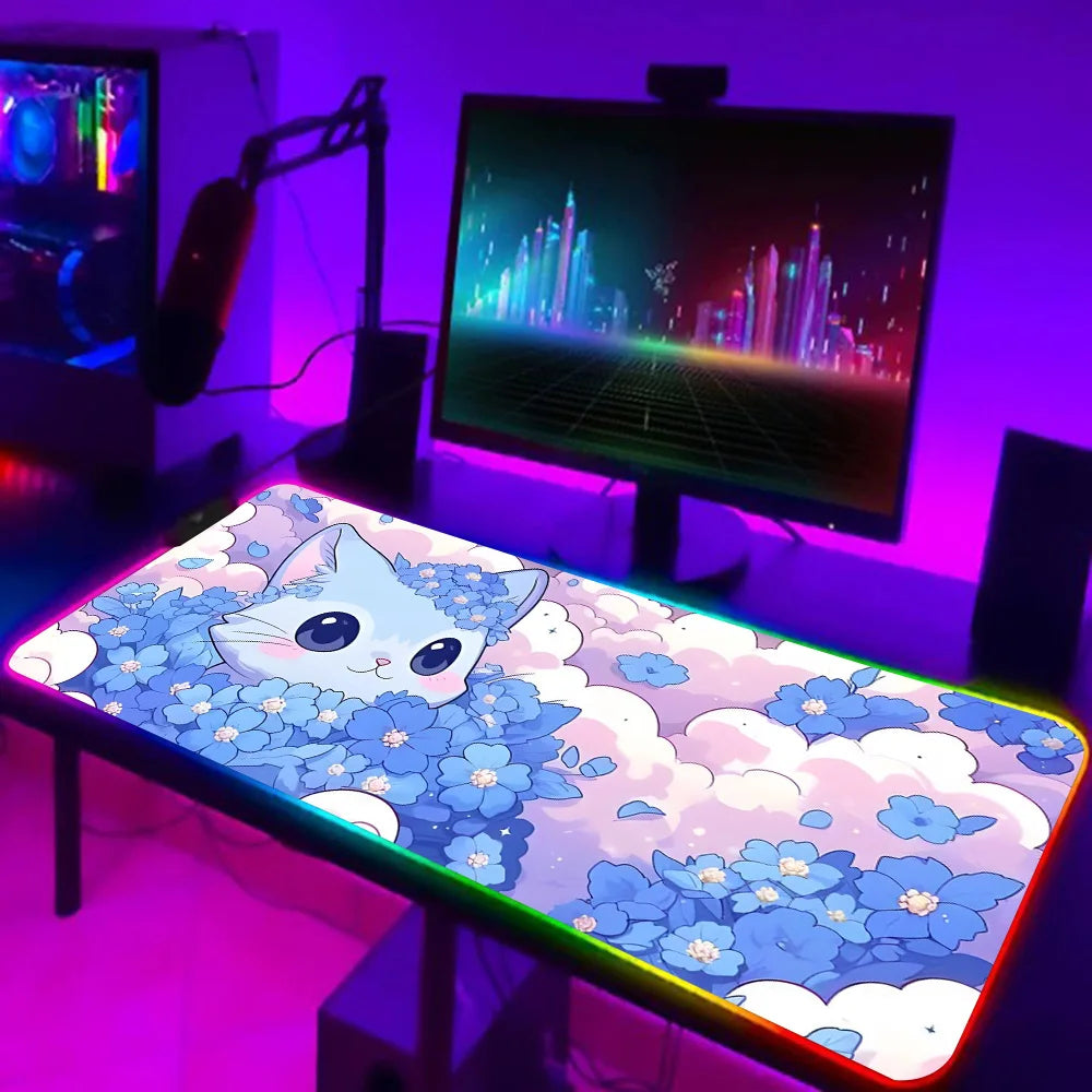 TOPTOY RGB black cat gaming mouse pad - XL LED Anti-Slip