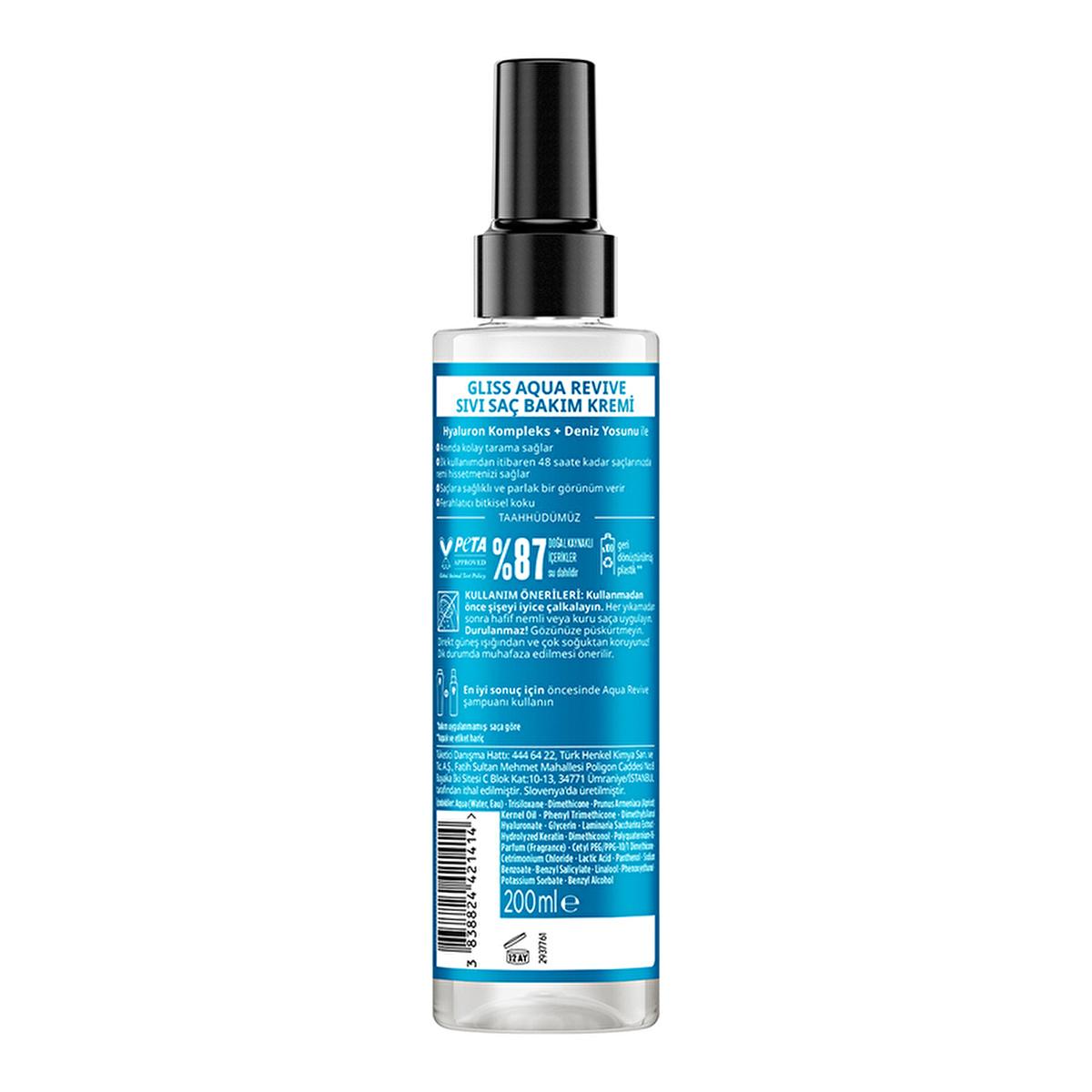 Gliss Aqua Revive Hyaluronic Acid Hair Moisturizer with Seaweed Extract - 6.76 fl oz Leave-In Treatment for Dry Hair