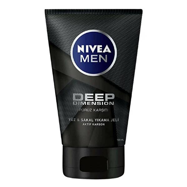 Nivea Men Deep Dimension Face and Beard Cleansing Gel - Charcoal Face Wash for Men, 3.38 fl oz