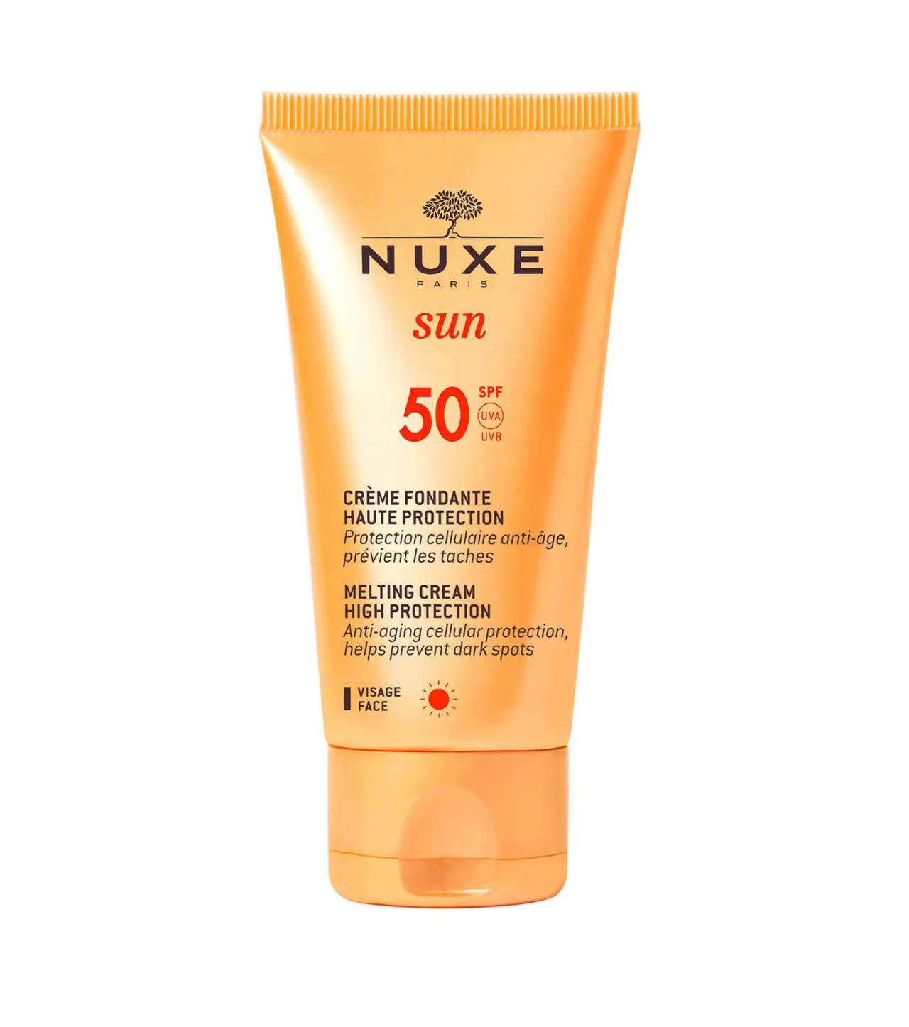 Nuxe Sun Creme Fondante Visage Haute Protection Spf50 - Non-Comedogenic Facial Sunscreen with Moisturizing Benefits