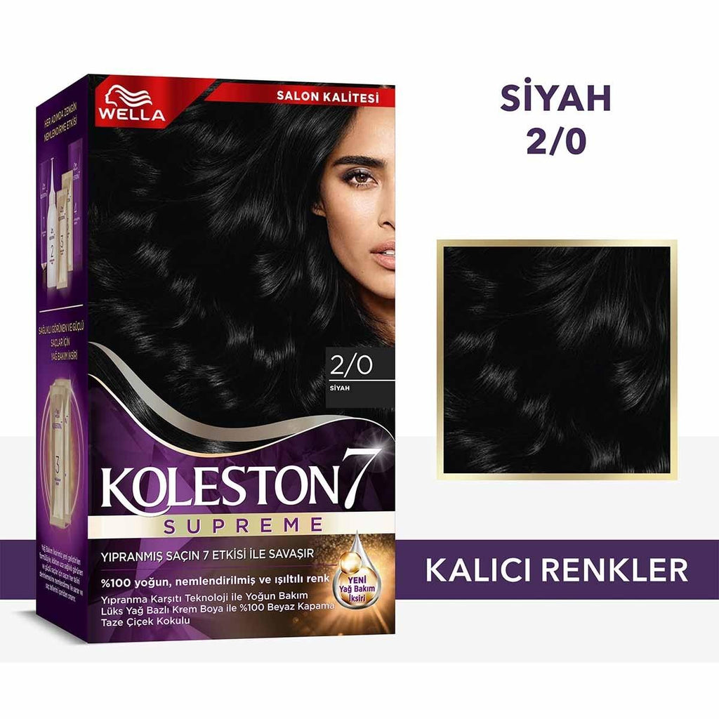Wella Koleston Supreme Black Hair Dye: Intense Color, Gray Coverage & Conditioning - Complete At-Home Hair Color Kit