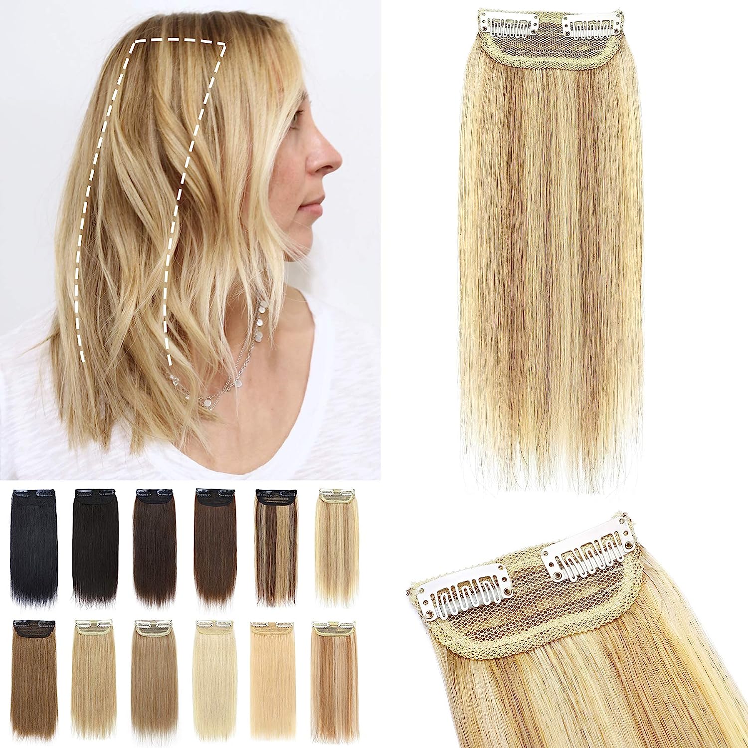 Human Hair Clip-In Strip Extension, 2 Clips
