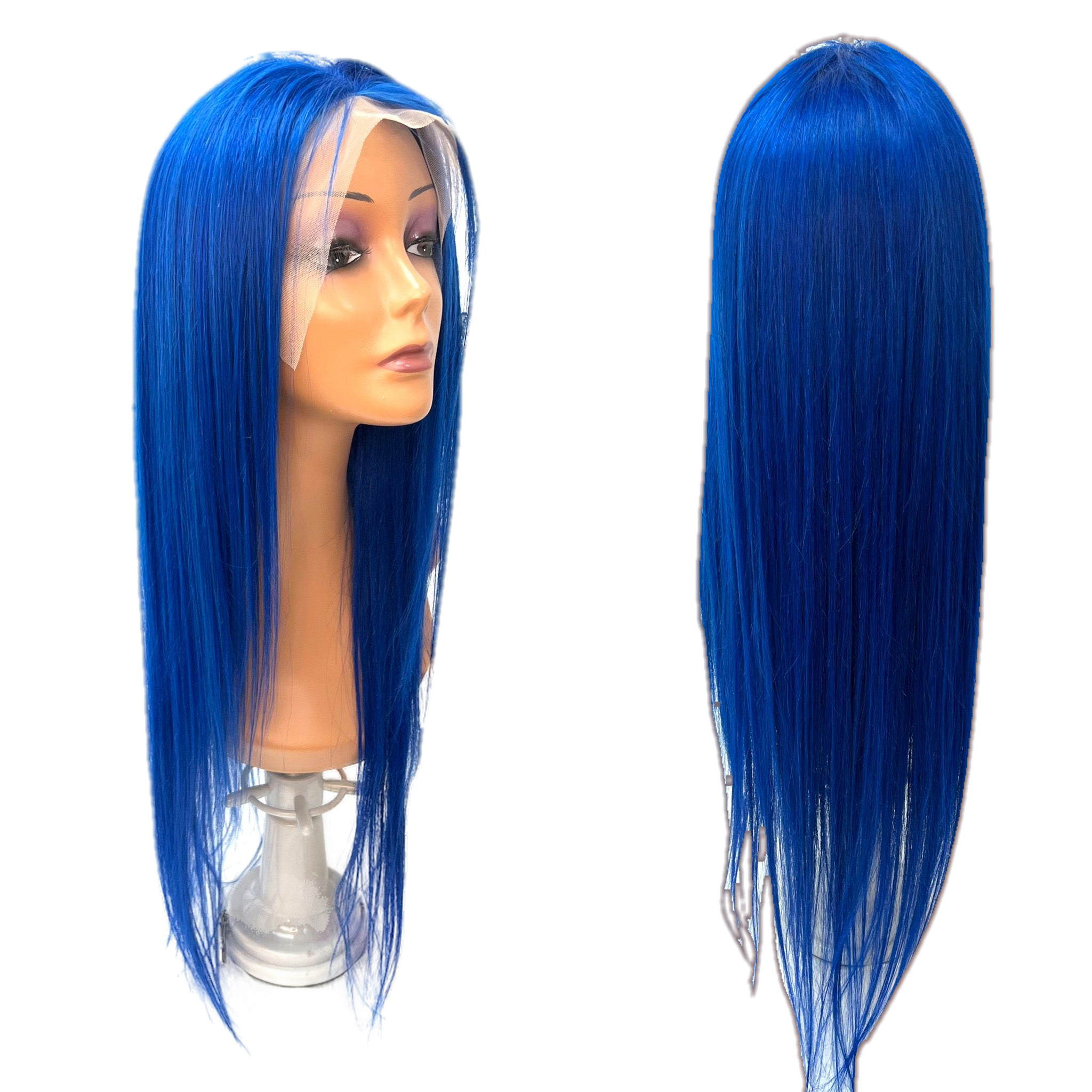 RIO Straight Human Hair Full Lace Wig, Blue, 24 in