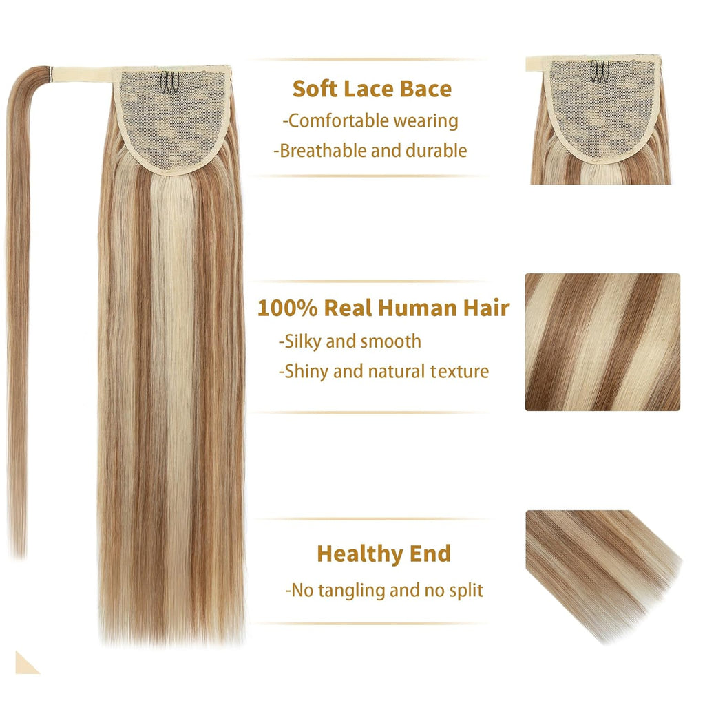 VIP Extensions Silky Straight Human Hair Ponytail, Color 34, 18 in