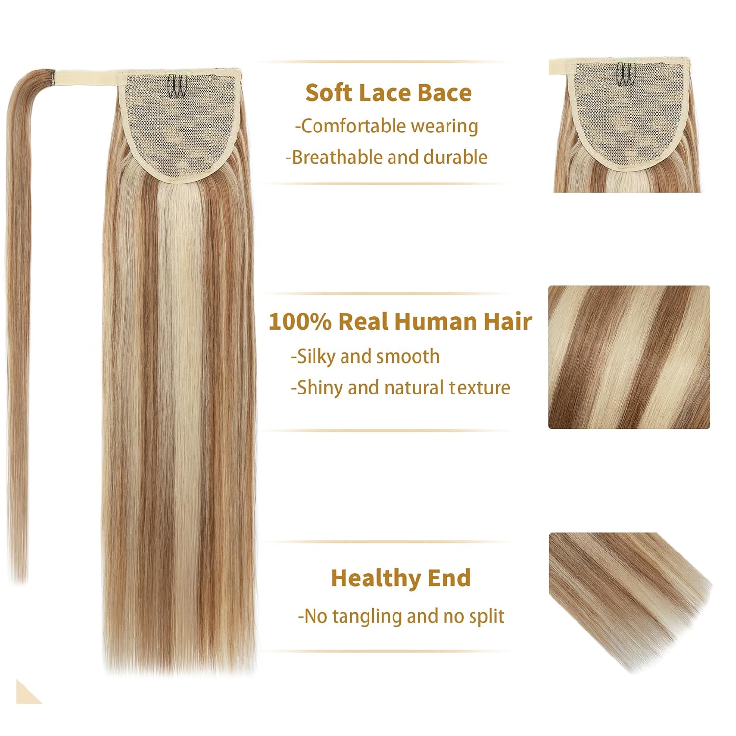 VIP Extensions Silky Straight Human Hair Ponytail, Color 34, 18 in