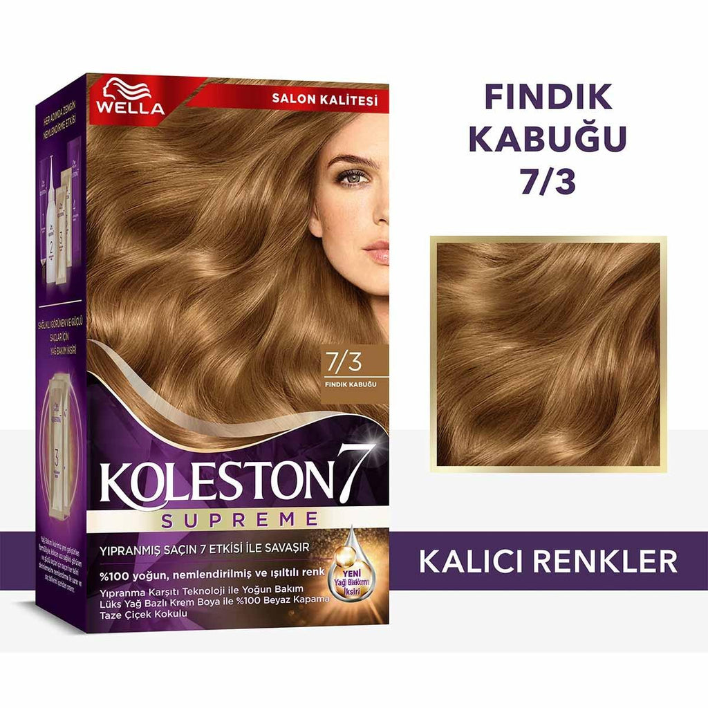 Wella Koleston Supreme 7/3 Hazelnut Hair Dye: 100% Gray Coverage, Rich Color & Conditioning, Permanent At-Home Hair Color Kit