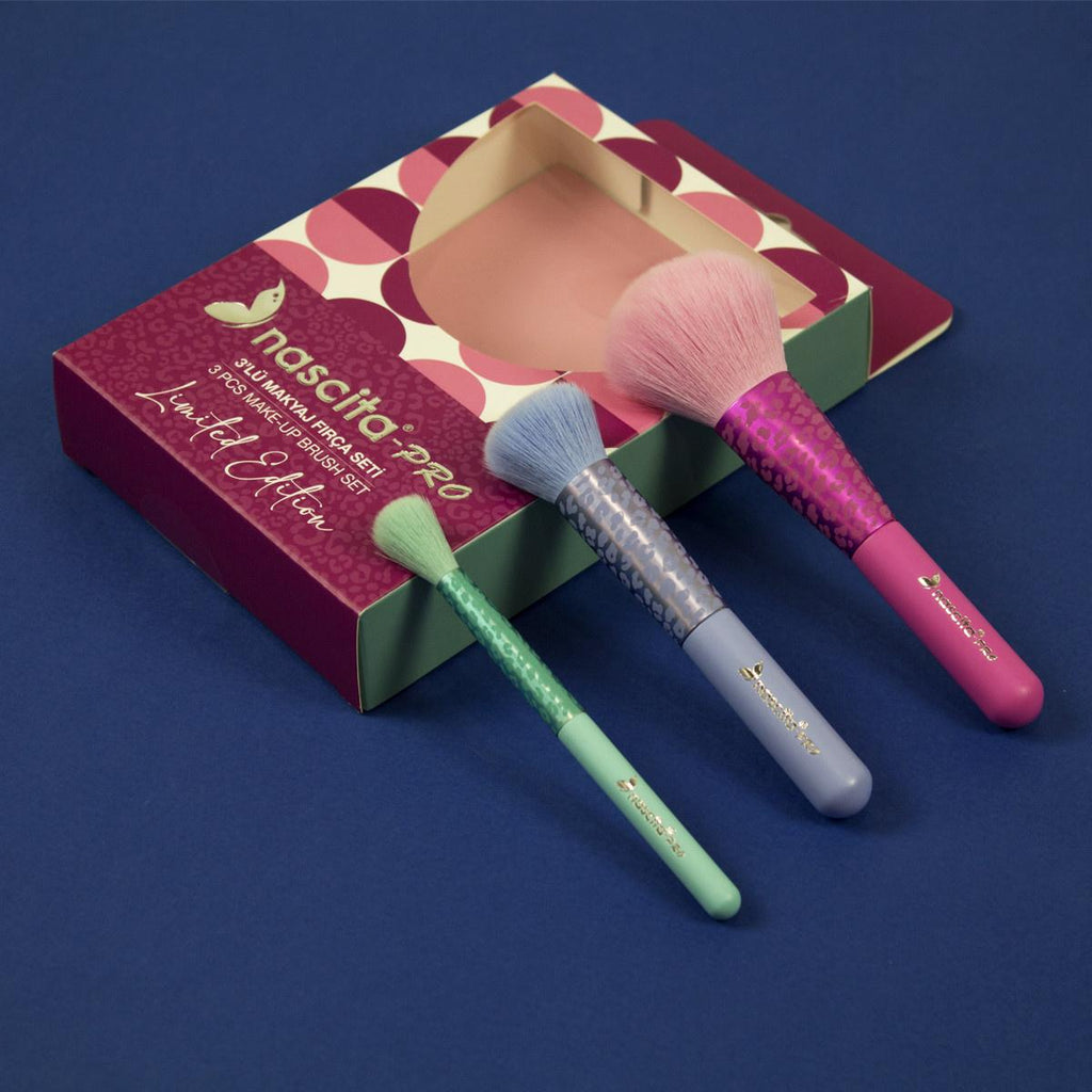 Nascita Professional 3-Piece Makeup Brush Set - Soft Natural-Synthetic Bristles for Flawless Application