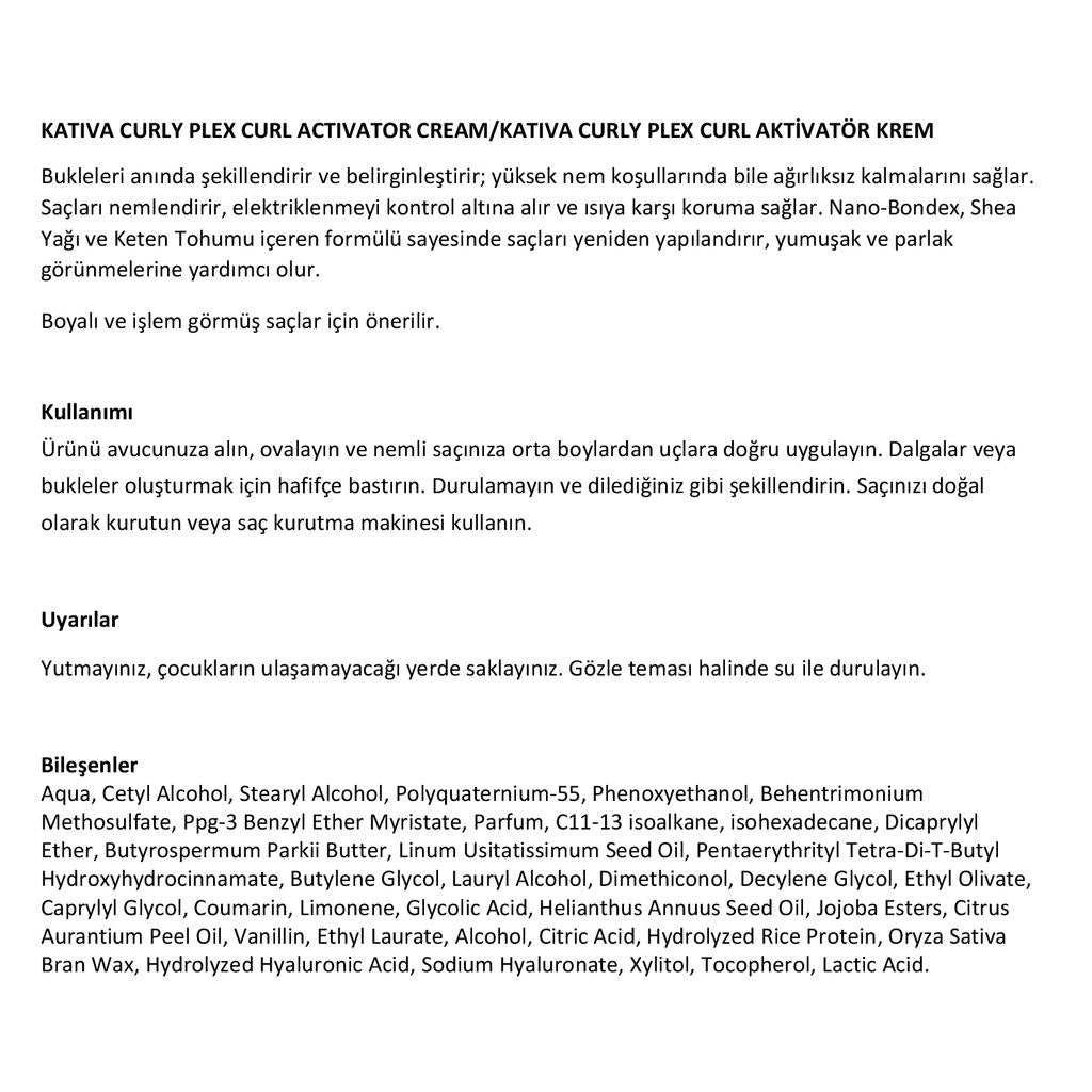 Kativa Curly Plex Bukle Belirginleştirici Şekillendirici Cream 240 ml