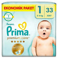 Prima Baby Diapers Premium Care Newborn Size 1 - 33 Count, Soft & High Absorbency Diapers for Newborns