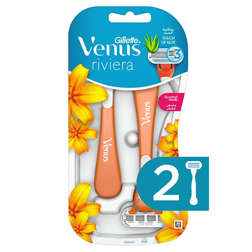Gillette Venus Riviera: 3-Blade Disposable Razor for Women - Smooth Shave, Aloe Vera, Sensitive Skin - 2 Pack