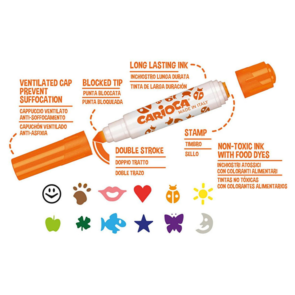 Carioca Stamperello 12-Pack Washable Markers for Kids - Non-Toxic Art Supplies with Stamp Tips