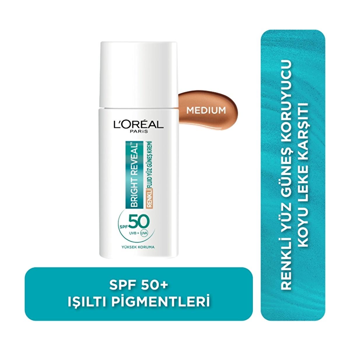 L'Oreal Paris Bright Reveal SPF 50+ Anti-Dark Spot Tinted Facial Sunscreen for Sensitive Skin - Medium, 1.69 fl oz