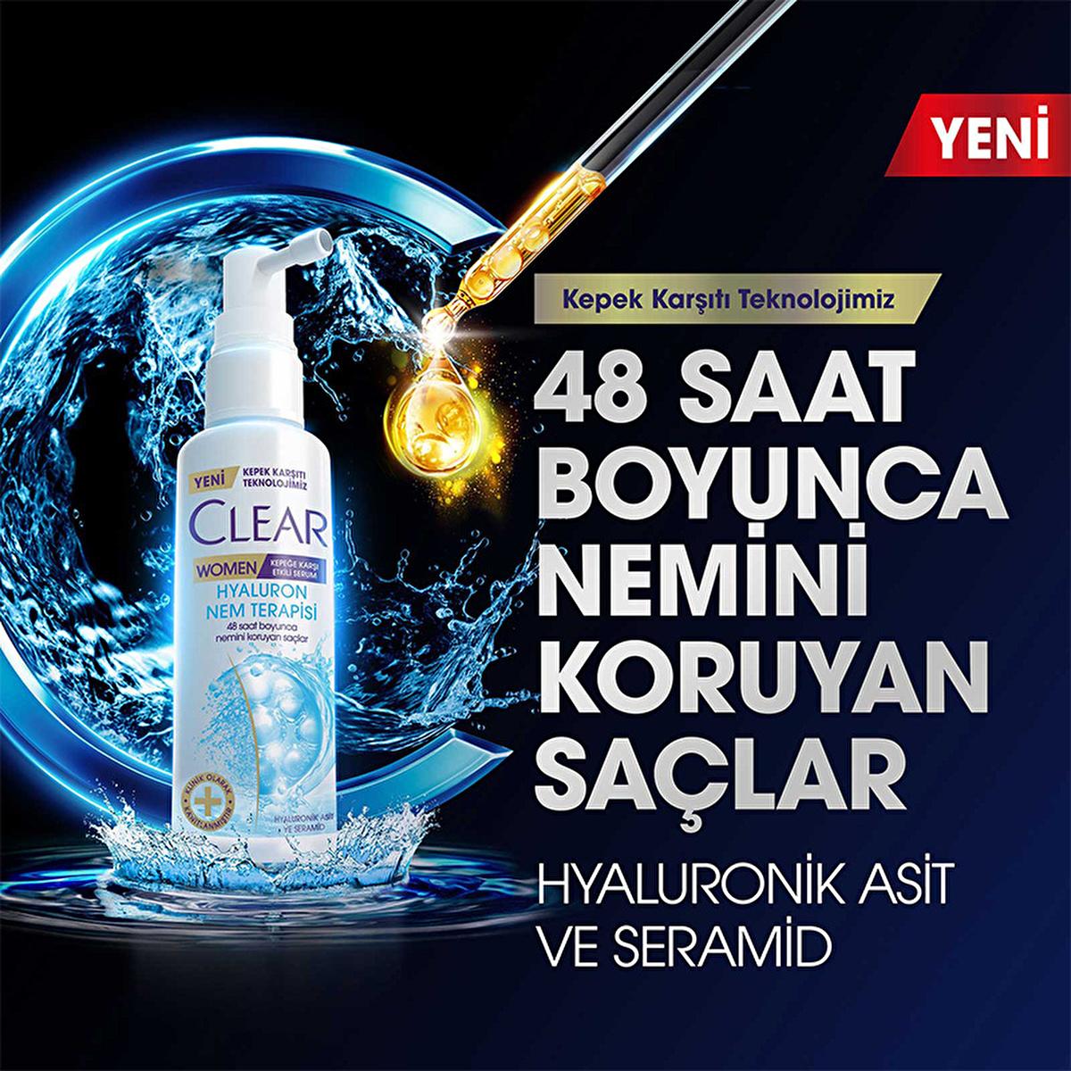 Clear Women Hyaluron Nem Terapisi Serum - 48 Hour Hydrating Anti-Dandruff Hair Serum for Dry Scalp