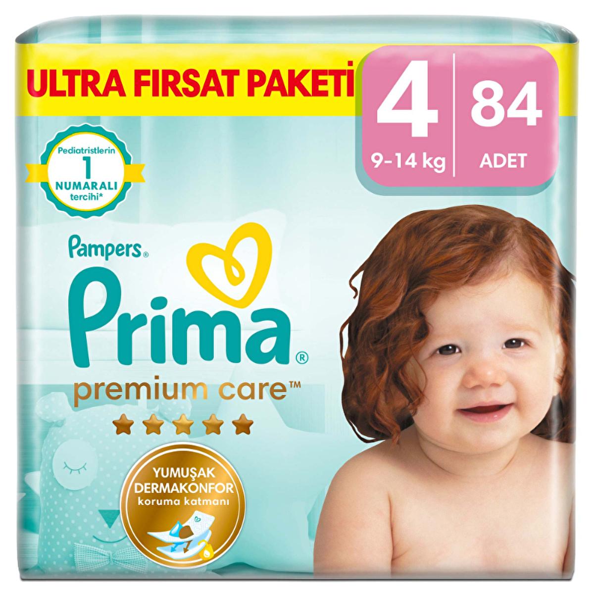 Prima Pampers Premium Care Baby Diapers Size 4, 84 Count - Ultra Soft, Overnight Protection