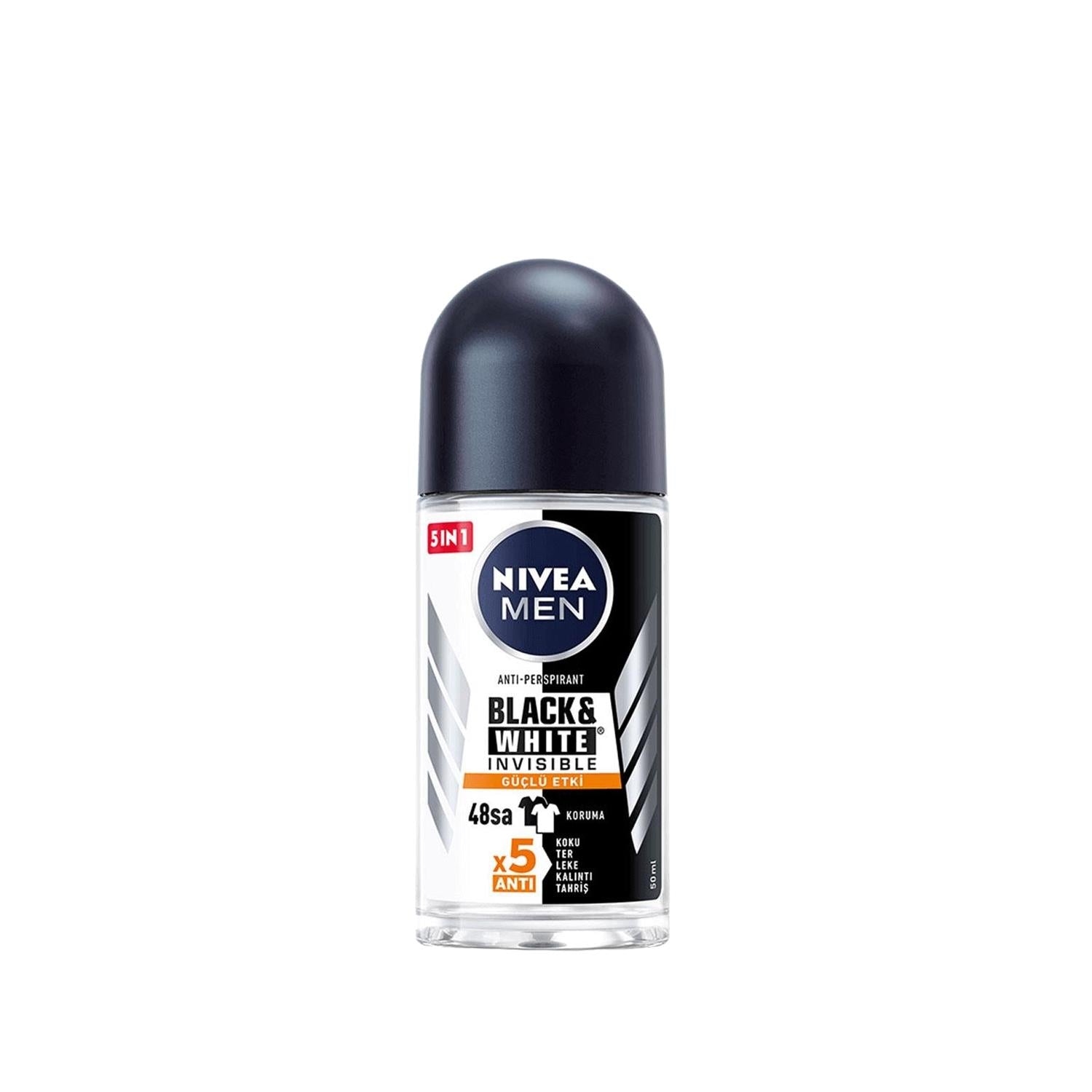 Nivea Men Black & White Strong Effect Roll-On Deodorant for Men - 50ml Antiperspirant Protection