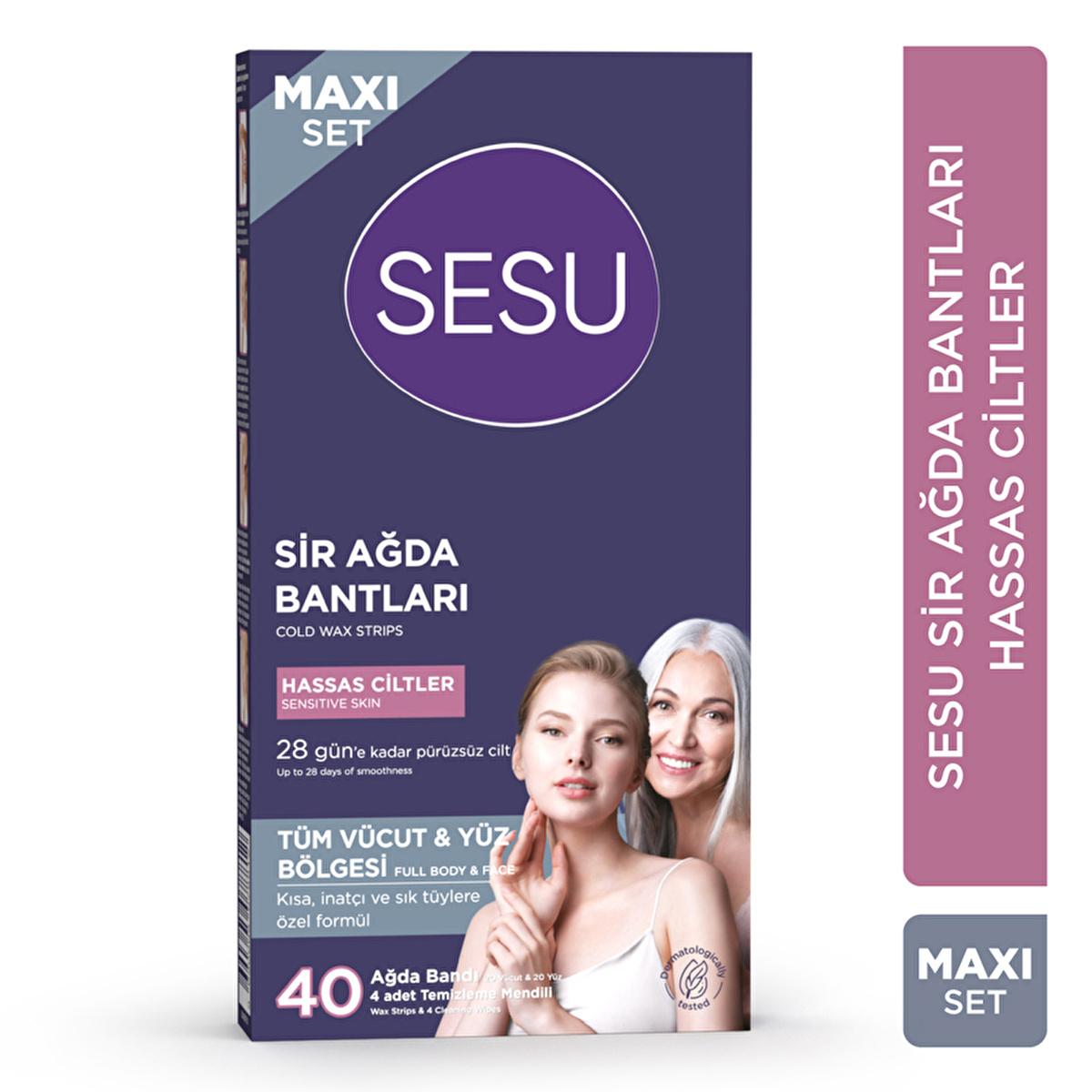 Sesu Sensitive Skin Wax Strips Set - 40 Count, Sugar-Free, Easy Hair Removal for Body & Face