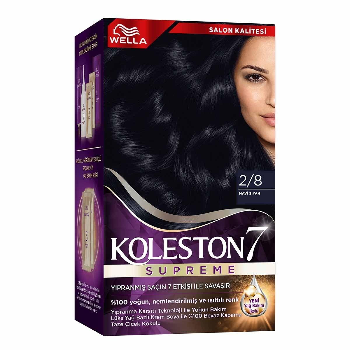 Wella Koleston Supreme Blue Black Hair Dye 2/8: Intense Color, Gray Coverage & Conditioning - At-Home Permanent Hair Color Kit