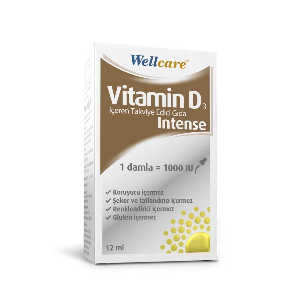 Wellcare Vitamin D3 Intense 1000IU 12ml - Liquid Vitamin D3 Supplement for Bone Health