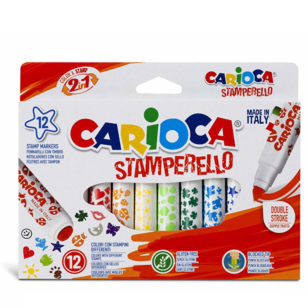 Carioca Stamperello 12-Pack Washable Markers for Kids - Non-Toxic Art Supplies with Stamp Tips
